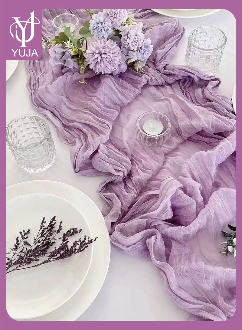 YUJA Translucent Table Runner 90X400CM, Long Rustic Gauze Boho Table Runner,Tablecloth, Cheesecloth Table Runner, for Wedding Bridal Banquet Decoration Party Festivals (1 Pack Violet) - Image 1